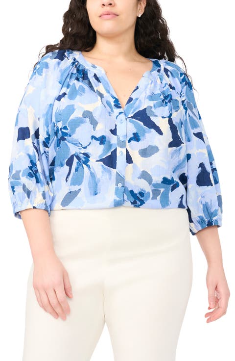 Floral Raglan Balloon Sleeve Top (Plus)