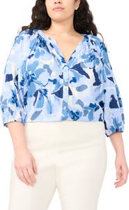 Halogen® Floral Raglan Balloon Sleeve Top
