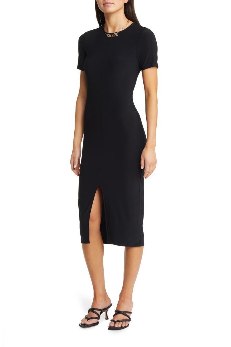Knit Midi Dress, Main, color, BLACK