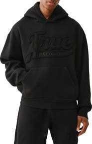 True Religion Embroidered Logo Cotton Blend Crop Hoodie
