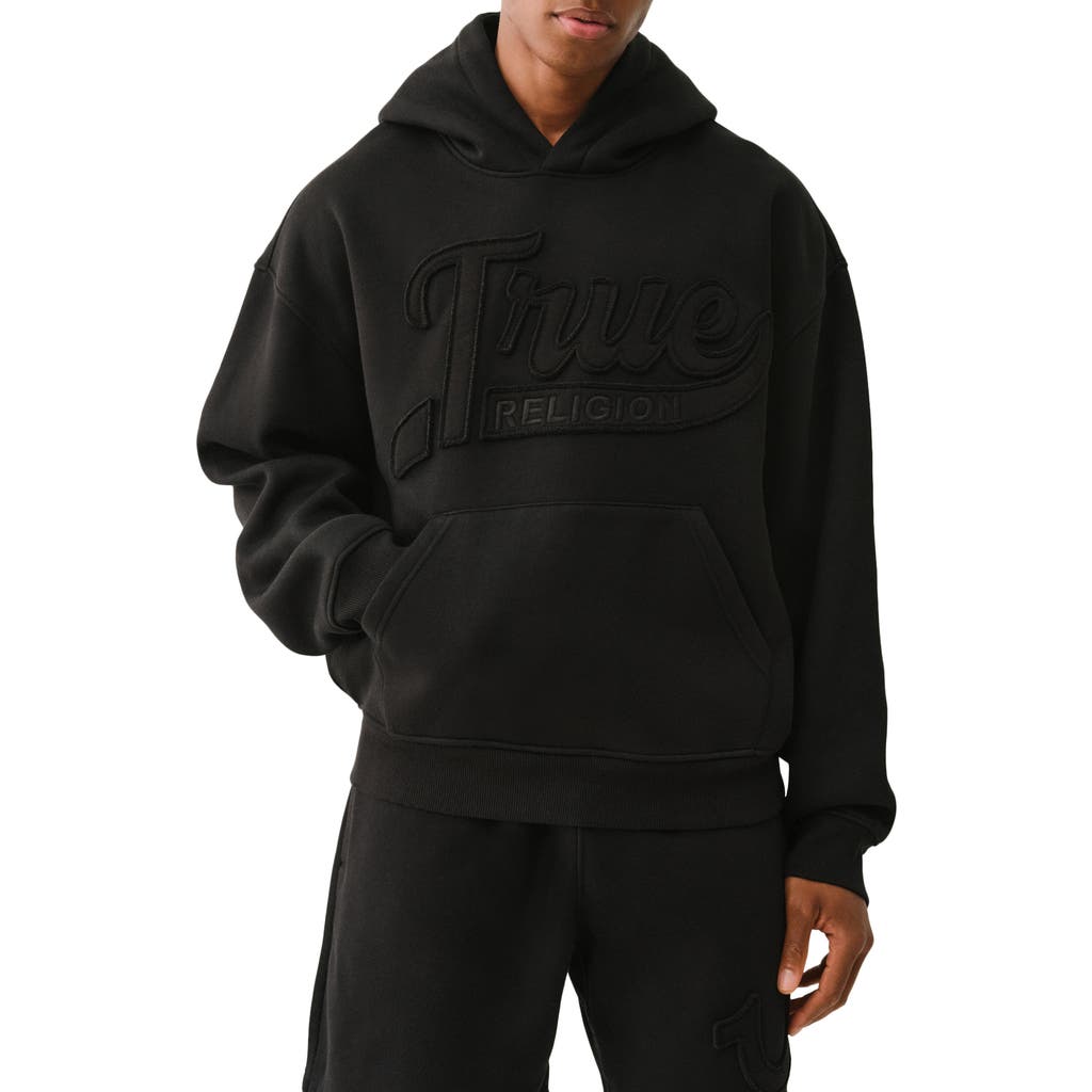 True Religion Embroidered Logo Cotton Blend Crop Hoodie