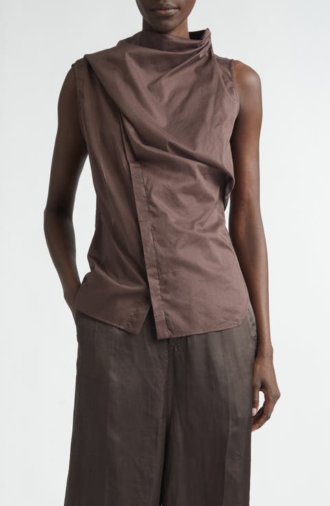 Sleeveless Semisheer Chambray Button-Up Shirt