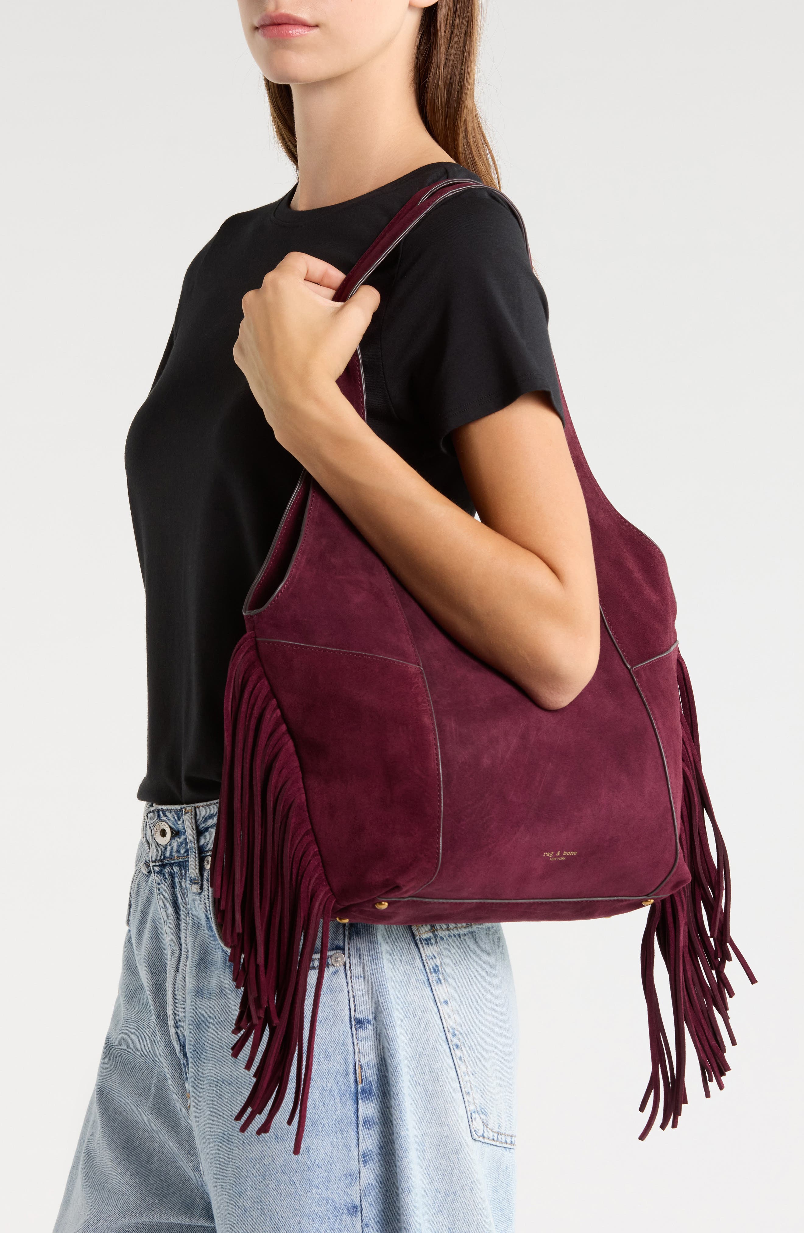 Brayton Fringe Suede Shopper, Alternate, color, DEY