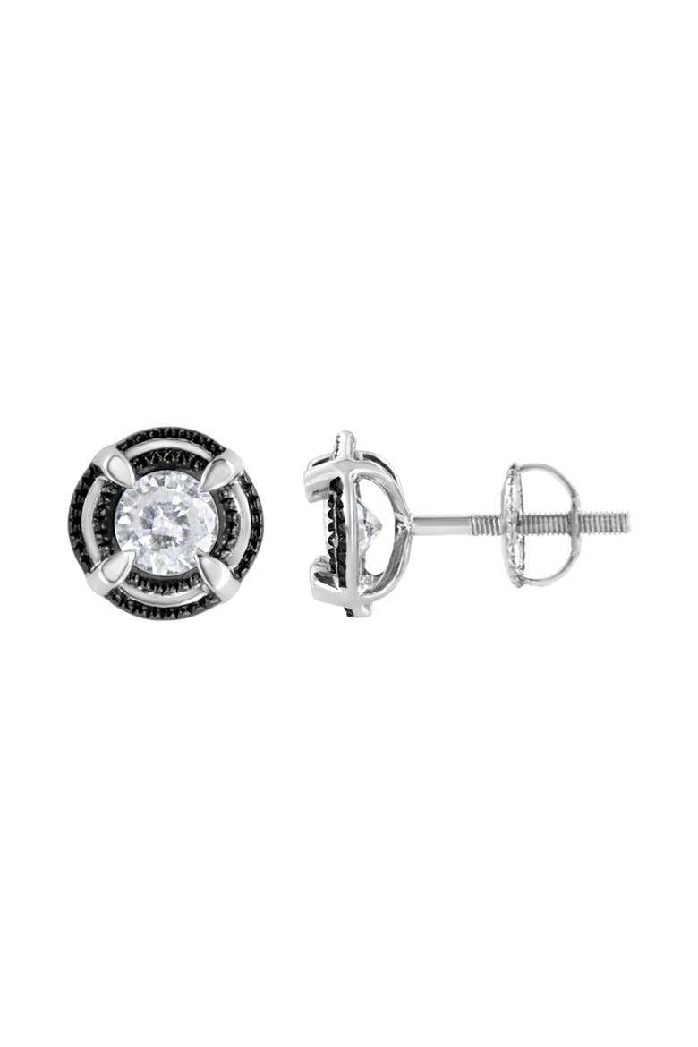 Black Rhodium Plated Silver 1/2 Ct Diamond Halo Solitaire Milgrain Stud Earrings, Alternate, color, White