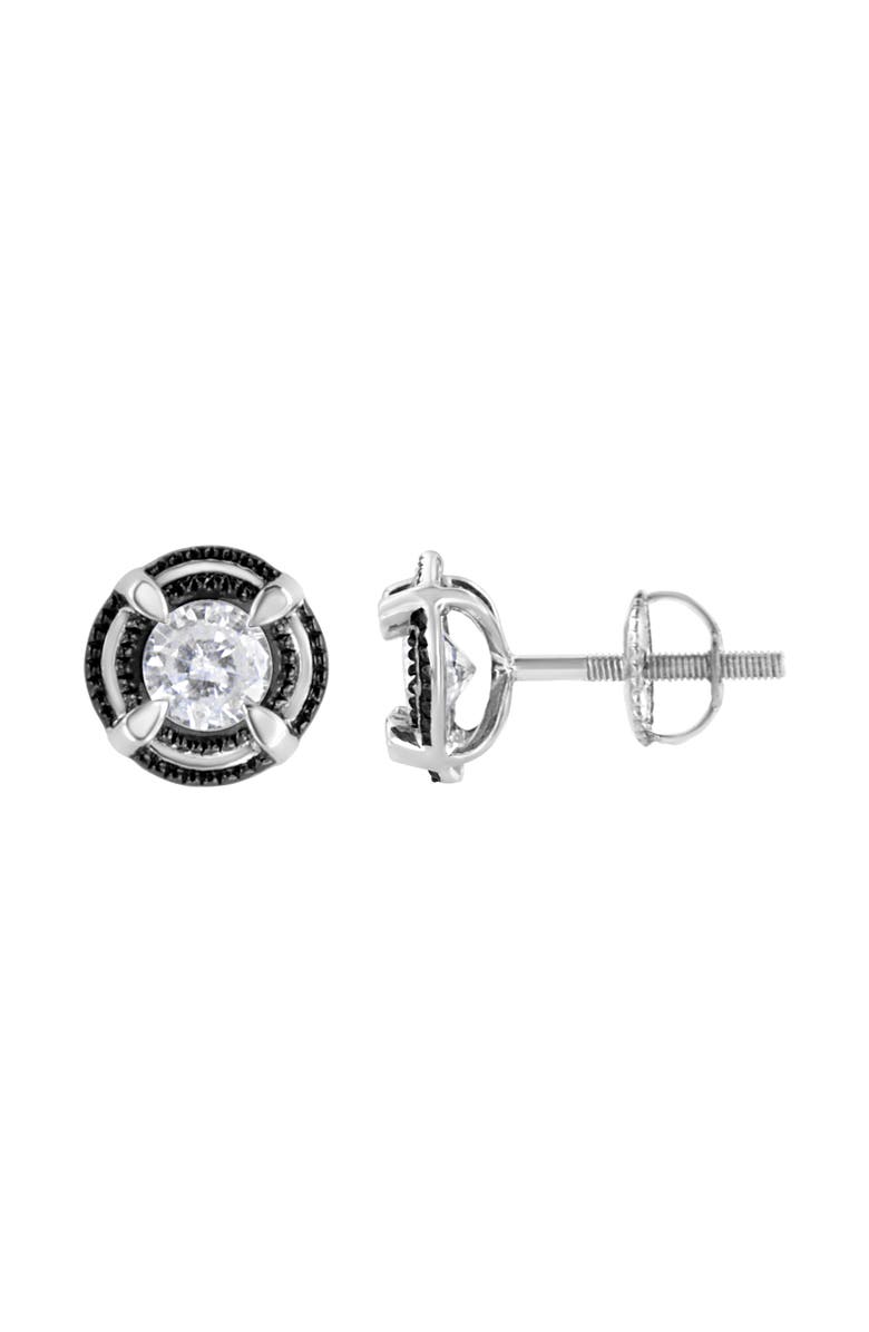 Haus of Brilliance Black Rhodium and Silver 1-1/2 Ct Double Halo Solitaire Milgrain Stud Earrings, Alternate, color, White