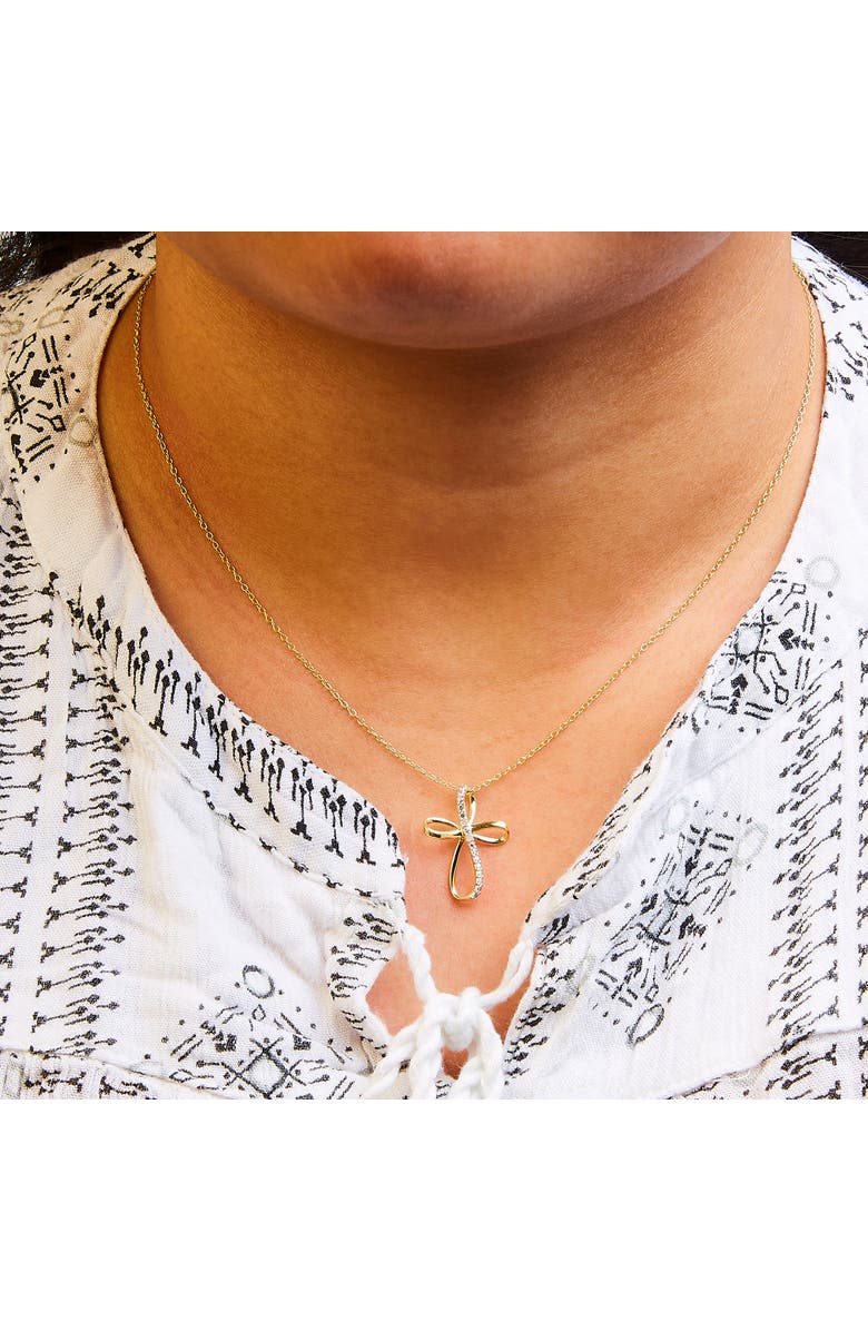 Haus of Brilliance .925 Sterling Silver Diamond Accent Cross Ribbon 18" Pendant Necklace, Alternate, color, Yellow