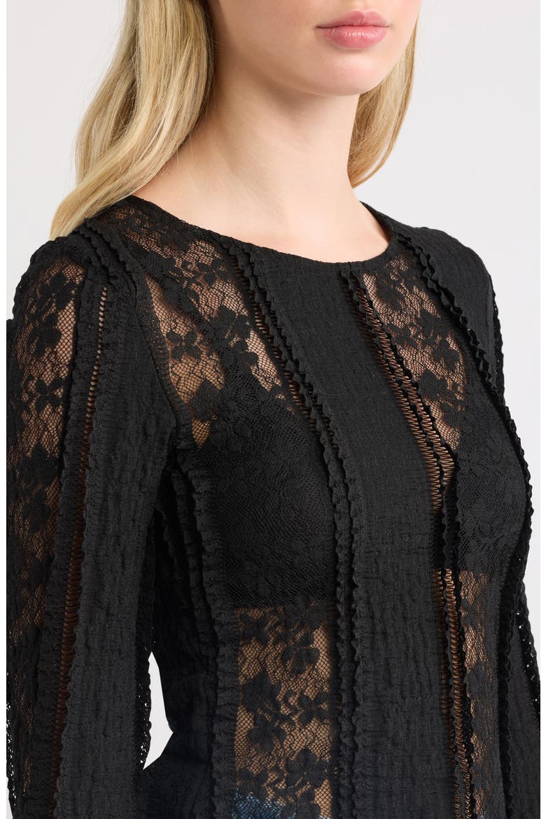 Lace Asymmetric Hem Top, Alternate, color, BLACK