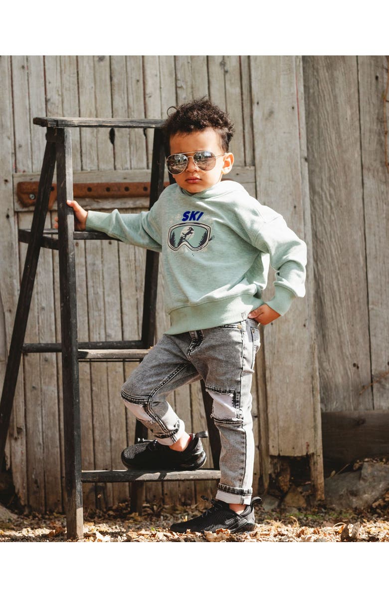 Deux par Deux French Terry Pants with Contrasting Patch, Main, color, Black Denim