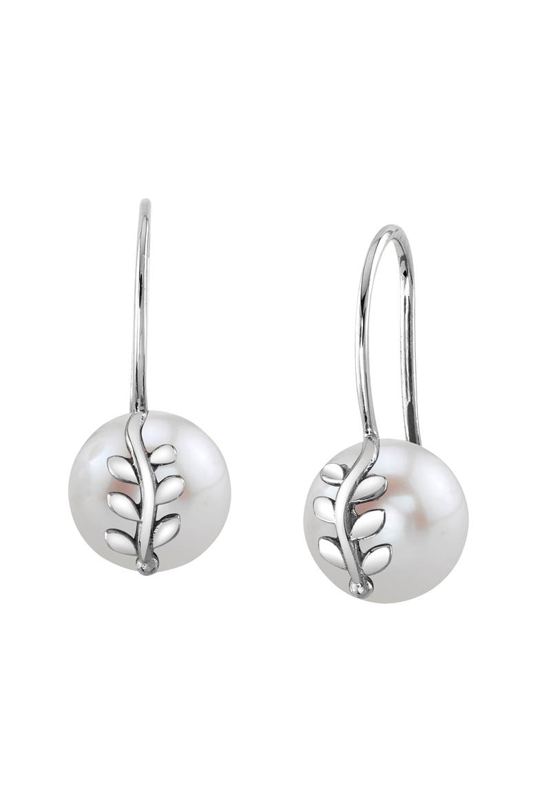 Freshwater Pearl Jayne Leaf Earrings, Main, color, White Gold