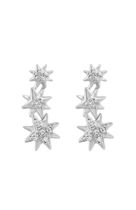 Celestial Star Diamond Stud Earrings in 14K White Gold