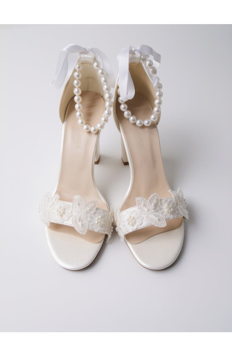 Forever & Always Shoes Elvian Floral Block Heel Bridal Sandal, Alternate, color, Ivory