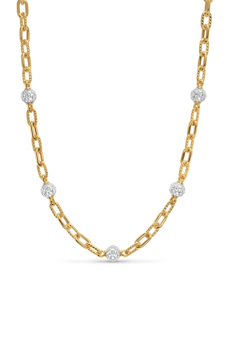 DY Madison® Pavé Bead Chain Necklace in 18K Yellow Gold with Diamonds, Main, color, DIAMOND