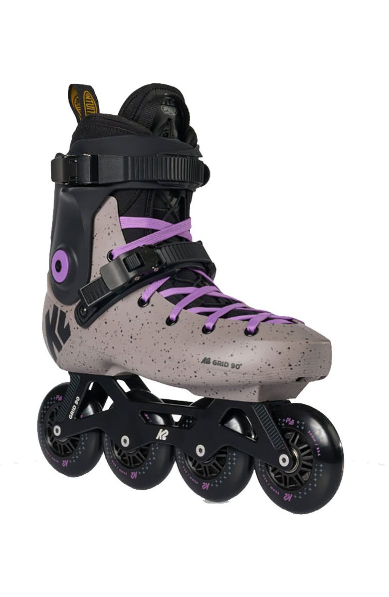 K2 Grid 90 Inline Skates for Men Women Adult, Unisex Street Fitness Roller Skate Blades, Main, color, Gray/Purple