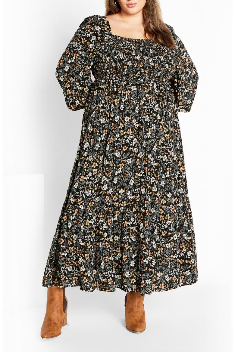 Avana Floral Long Sleeve Midi Dress, Main, color, DITSY
