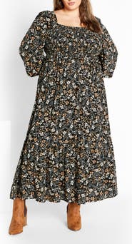 City Chic Avana Floral Long Sleeve Midi Dress