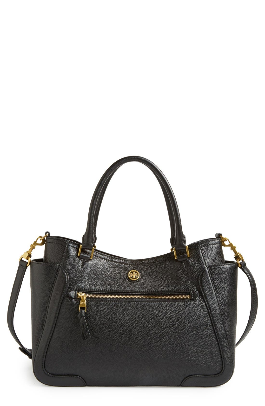 'Frances' Leather Satchel, Main, color, BLACK