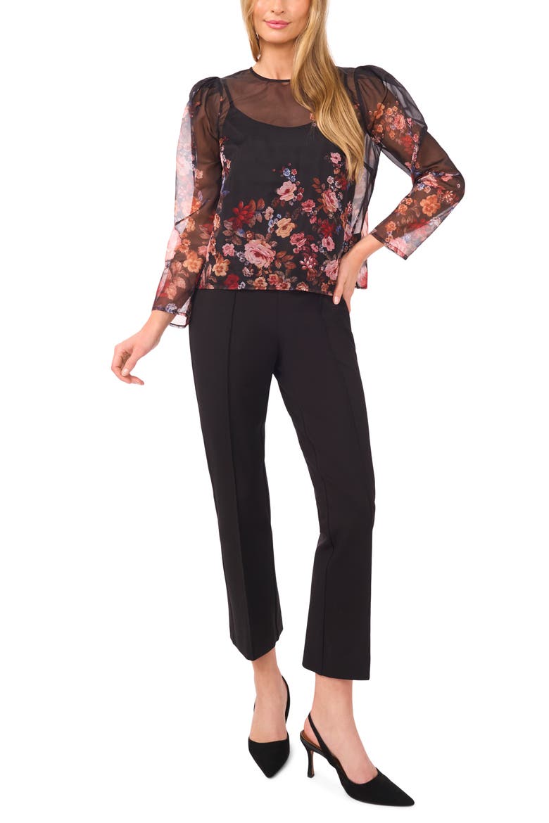 Floral Long Sleeve Organza Top, Alternate, color, RICH BLACK