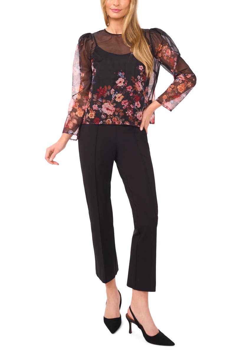Ted Baker Floral Long Sleeve Organza Top, Alternate, color, Rich Black