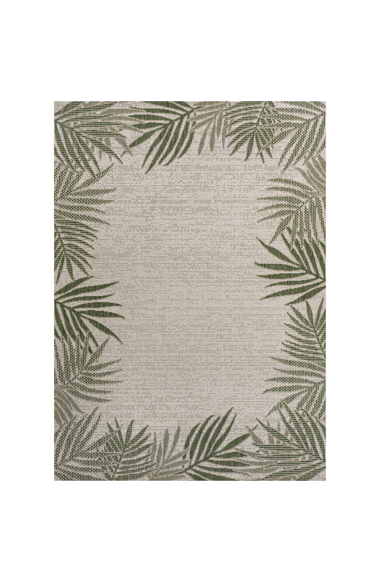 JONATHAN Y Isla Coastal Cottage Palm Frond Border Indoor/Outdoor Area Rug, Main, color, Green/Cream