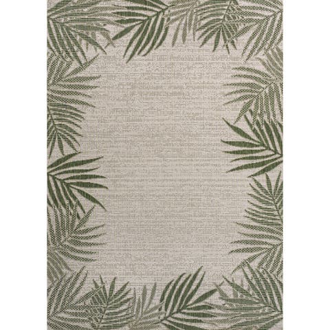 Isla Coastal Cottage Palm Frond Border Indoor/Outdoor Area Rug