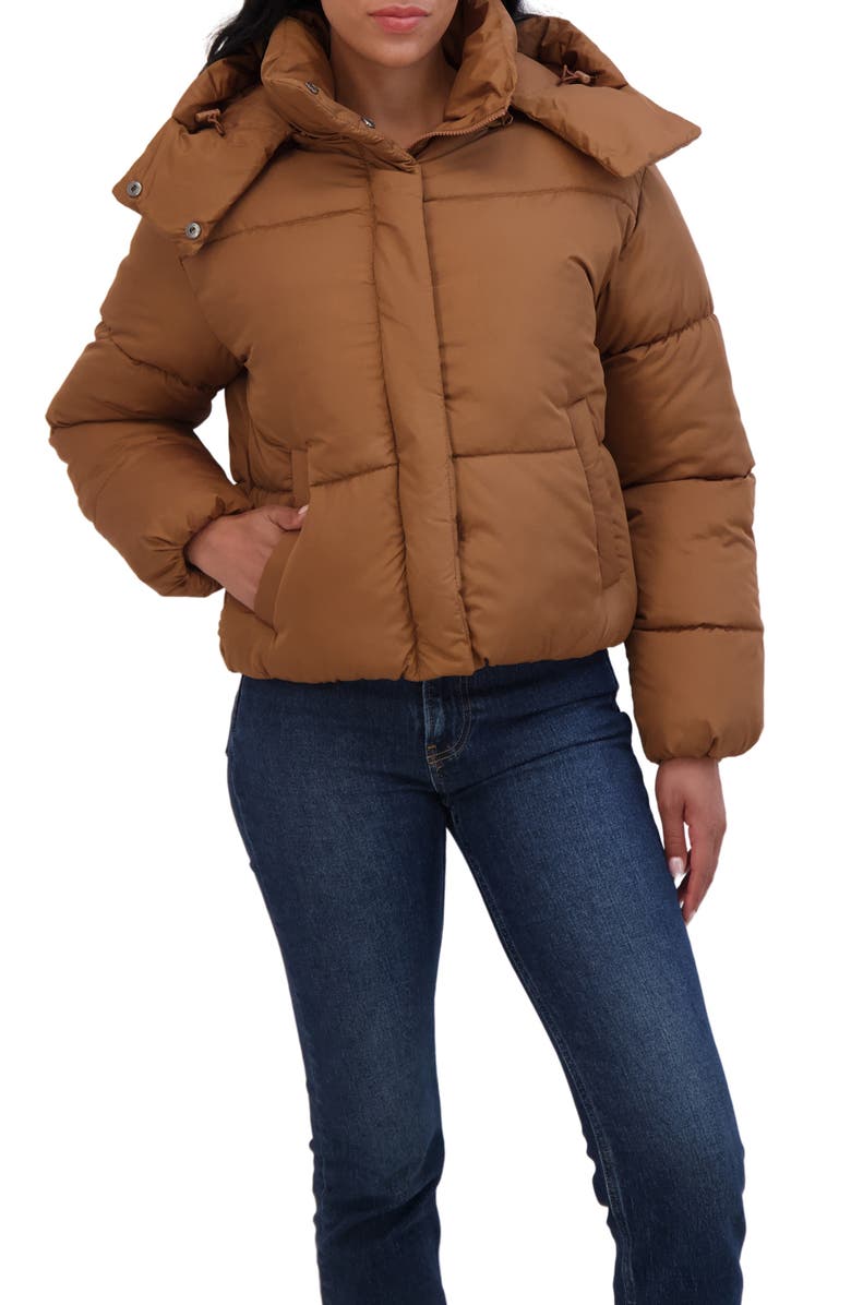 Sebby Short Hooded Puffer Jacket, Alternate, color, Duck Brown