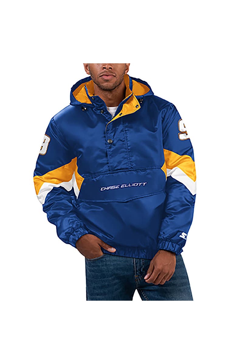 STARTER Men's Starter Royal Chase Elliott Home Team Satin Half-Zip Hoodie Jacket, Alternate, color, Royal