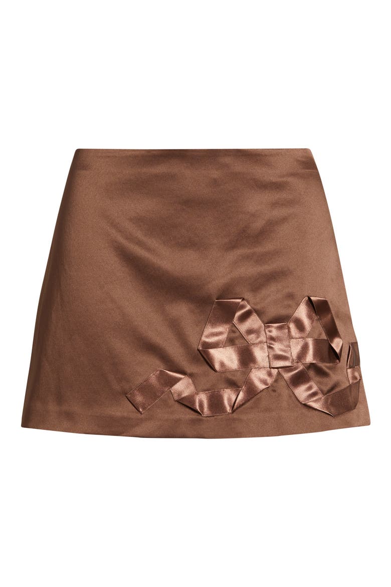 Nadina Bow Satin Miniskirt, Alternate, color, CHOCOLATE BROWN