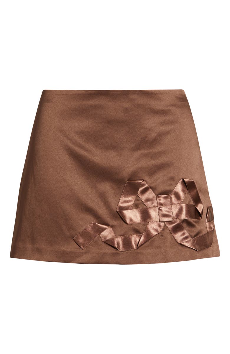 LoveShackFancy Nadina Bow Satin Miniskirt, Alternate, color, Chocolate Brown