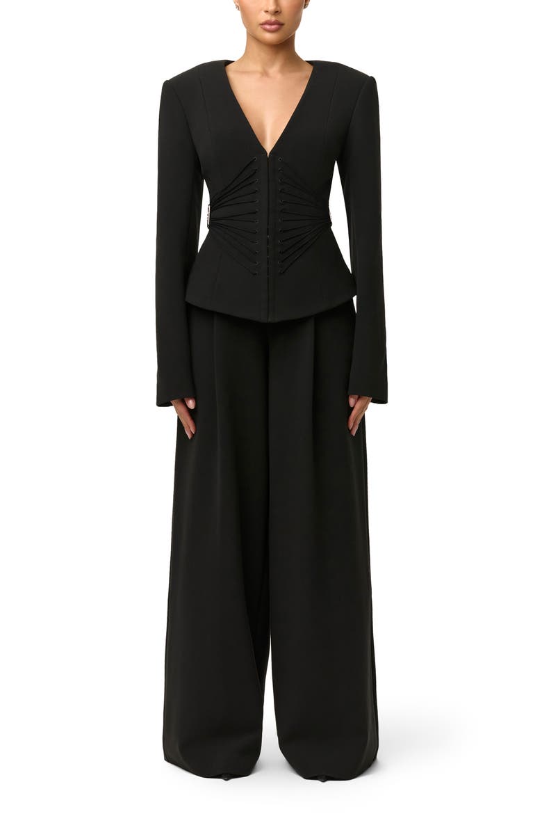 Pleated Wide Leg Pants, Alternate, color, BLACK