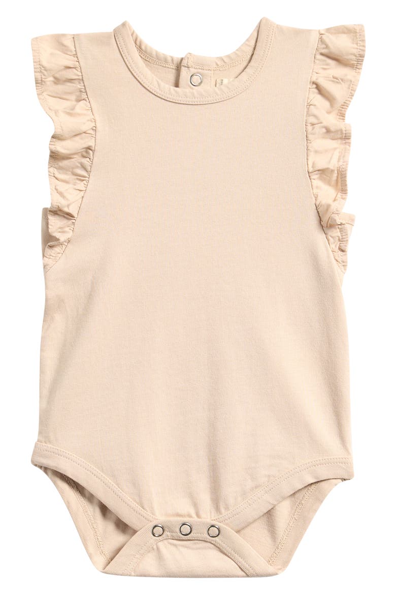 Garment Dyed Flutter Sleeve Organic Cotton Bodysuit, Main, color, SAND