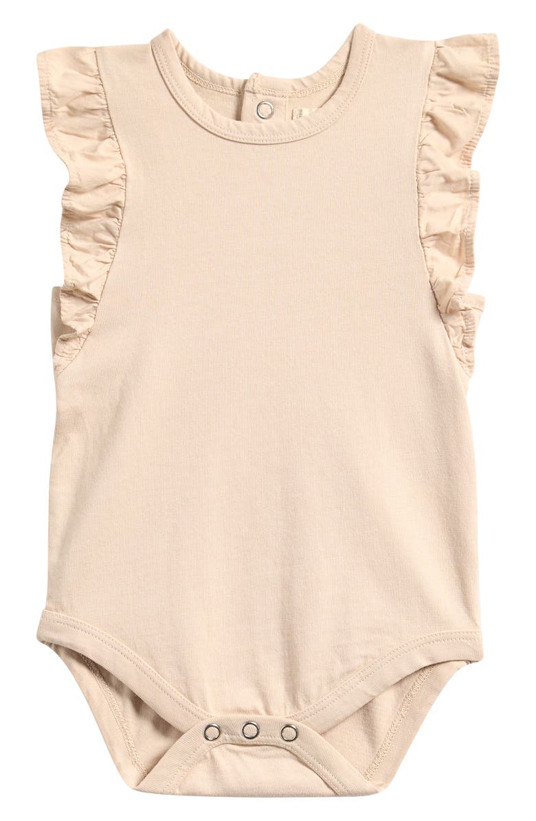 Pehr Garment Dyed Flutter Sleeve Organic Cotton Bodysuit, Main, color, Sand