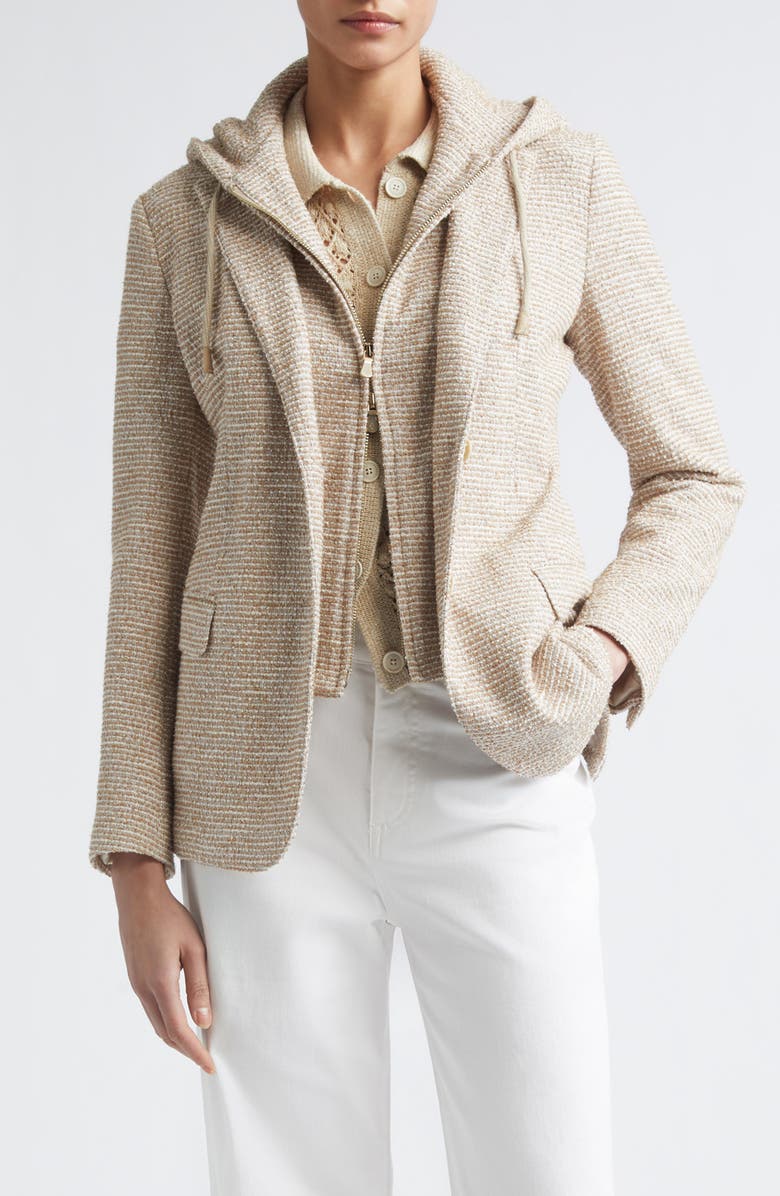 Eleventy Knit Blazer with Hooded Bib, Main, color, Taupe Cognac