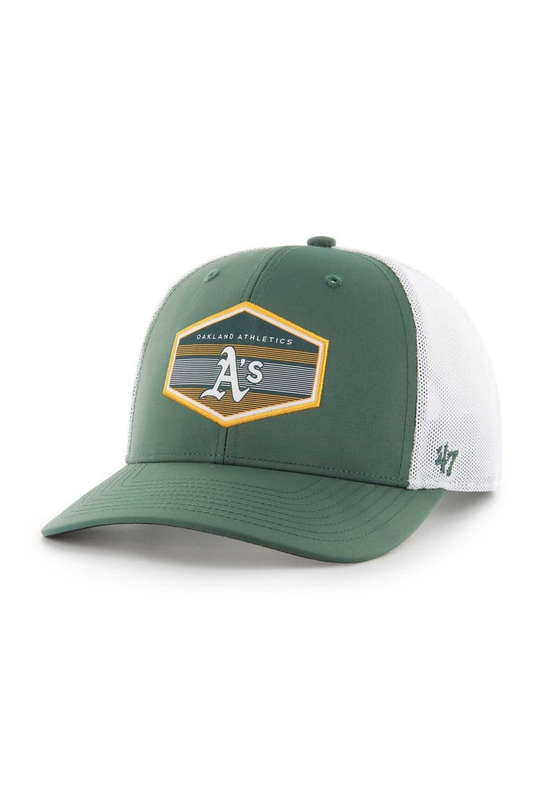 Men's '47 Green/White Oakland Athletics Burgess Trucker Snapback Hat, Main, color, Green