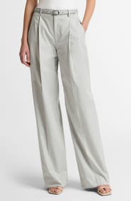 Vince Camille Belted Pleated Straight Leg Pants