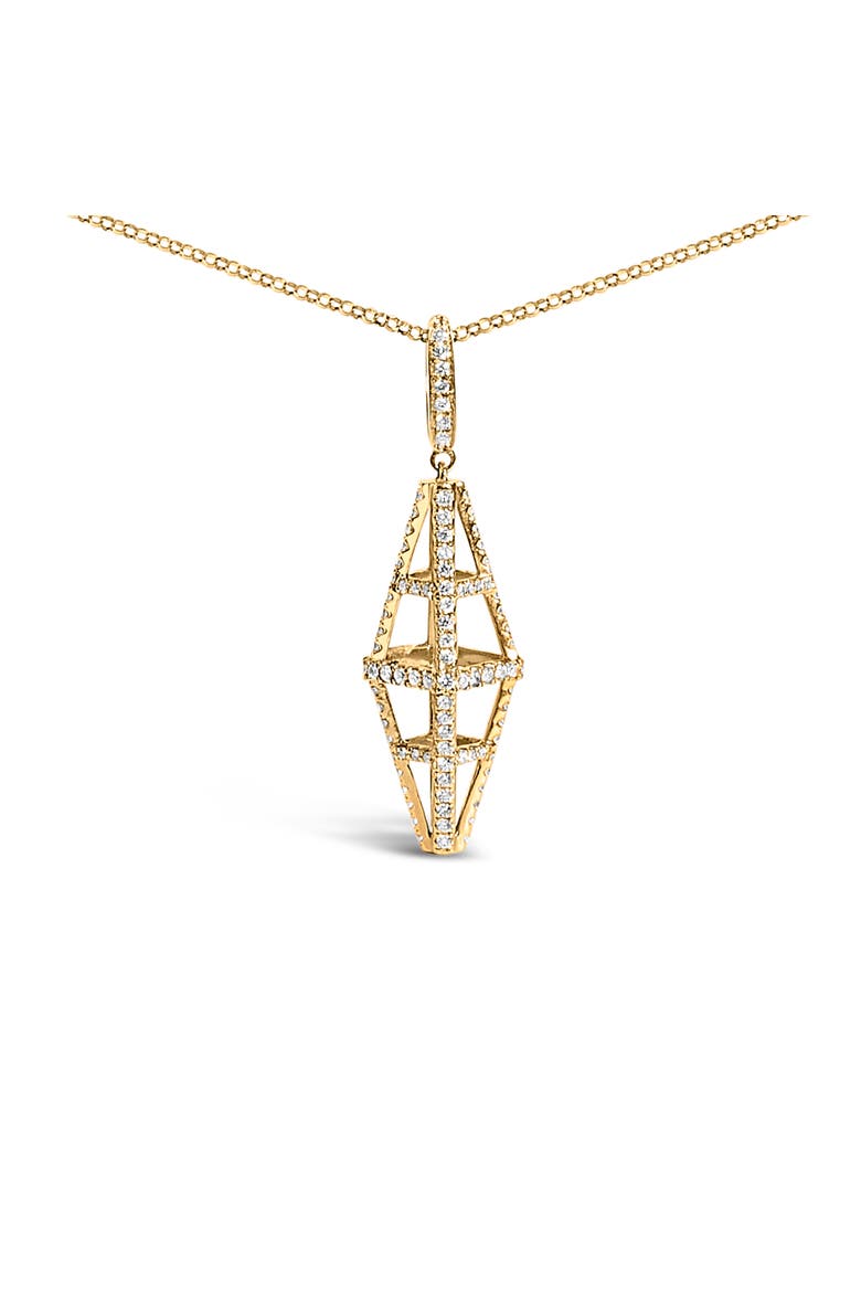 14K Yellow Gold 1.0 Cttw Diamond Studded Geometric Double Pyramid Pendant Necklace, Alternate, color, Yellow