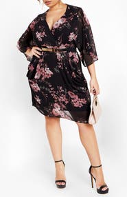City Chic Bold Blossom Belted Floral Dress