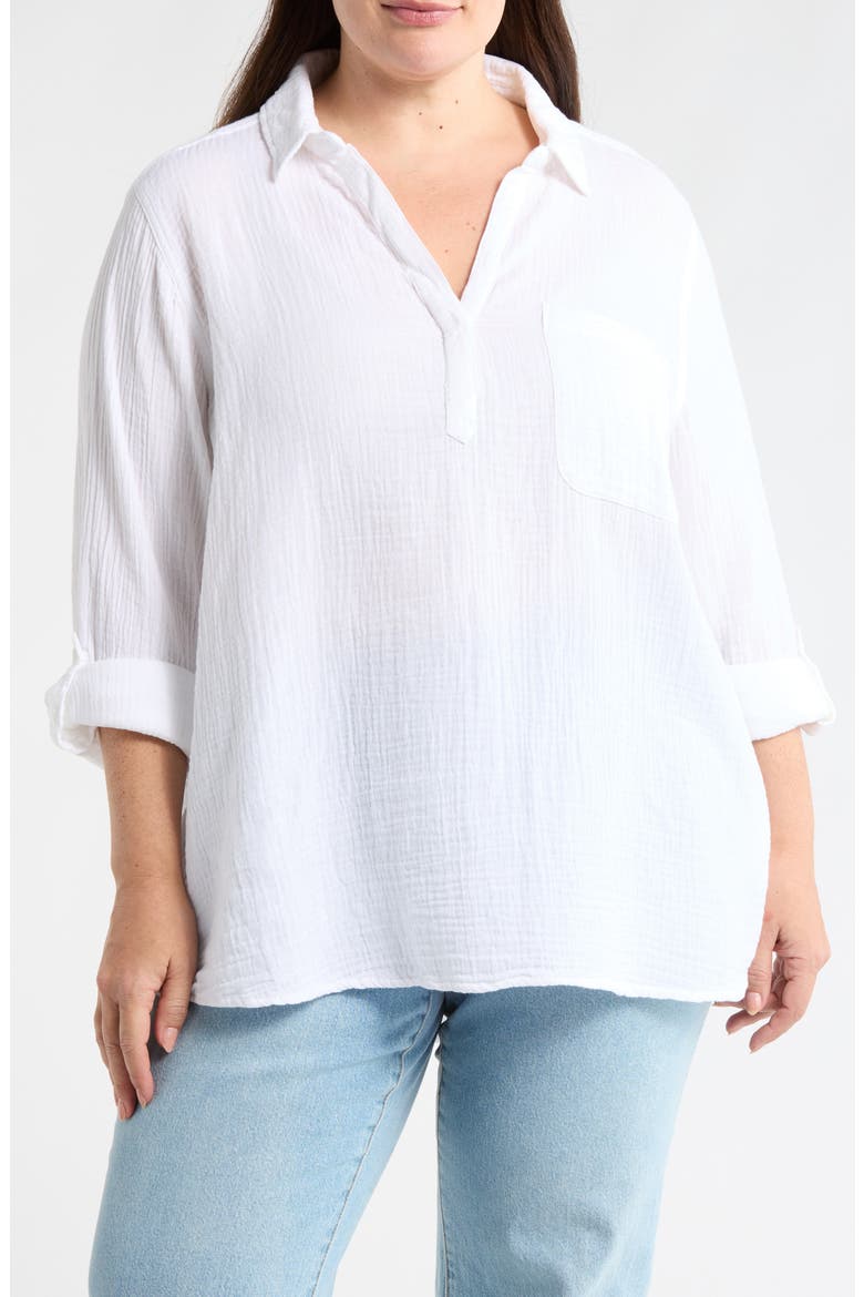 Lenora Cotton Gauze Popover Top, Main, color, WHITE