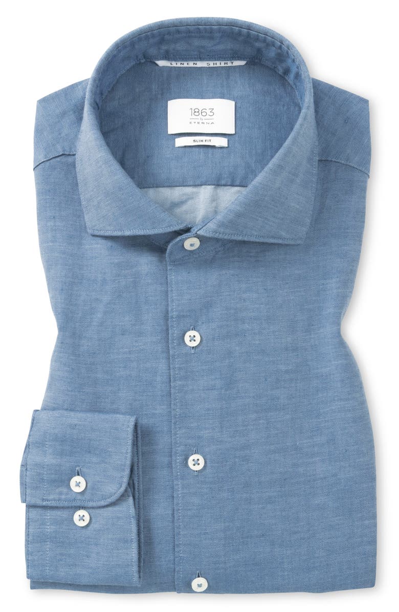 1863 by Eterna Slim Fit Cotton & Linen Dress Shirt, Main, color, Blue
