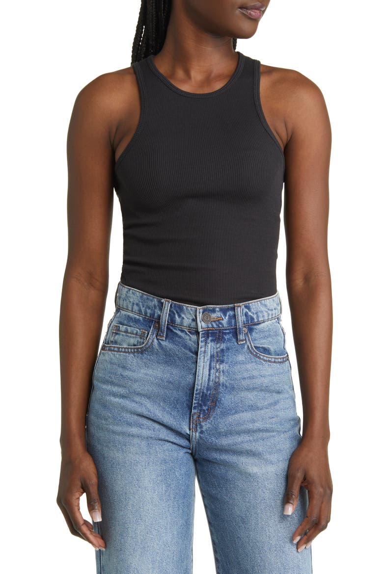 The Essential Rib Organic Pima Cotton Blend Tank, Main, color, BLACK