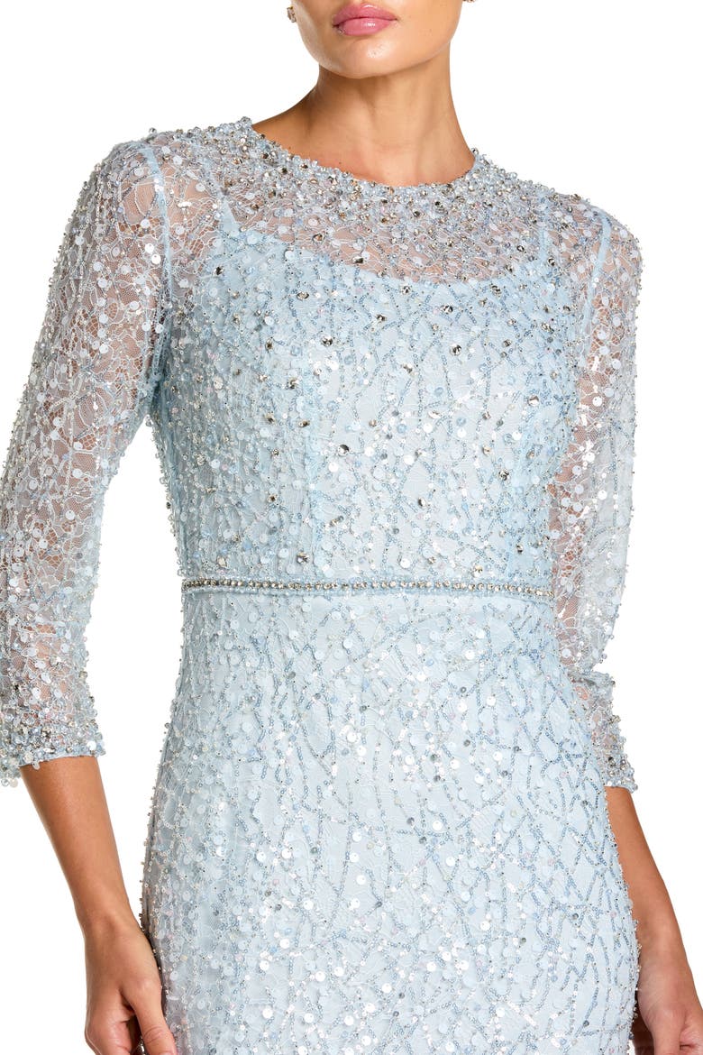 Beaded Embroidery Elbow Sleeve Column Gown, Alternate, color, Powder Blue