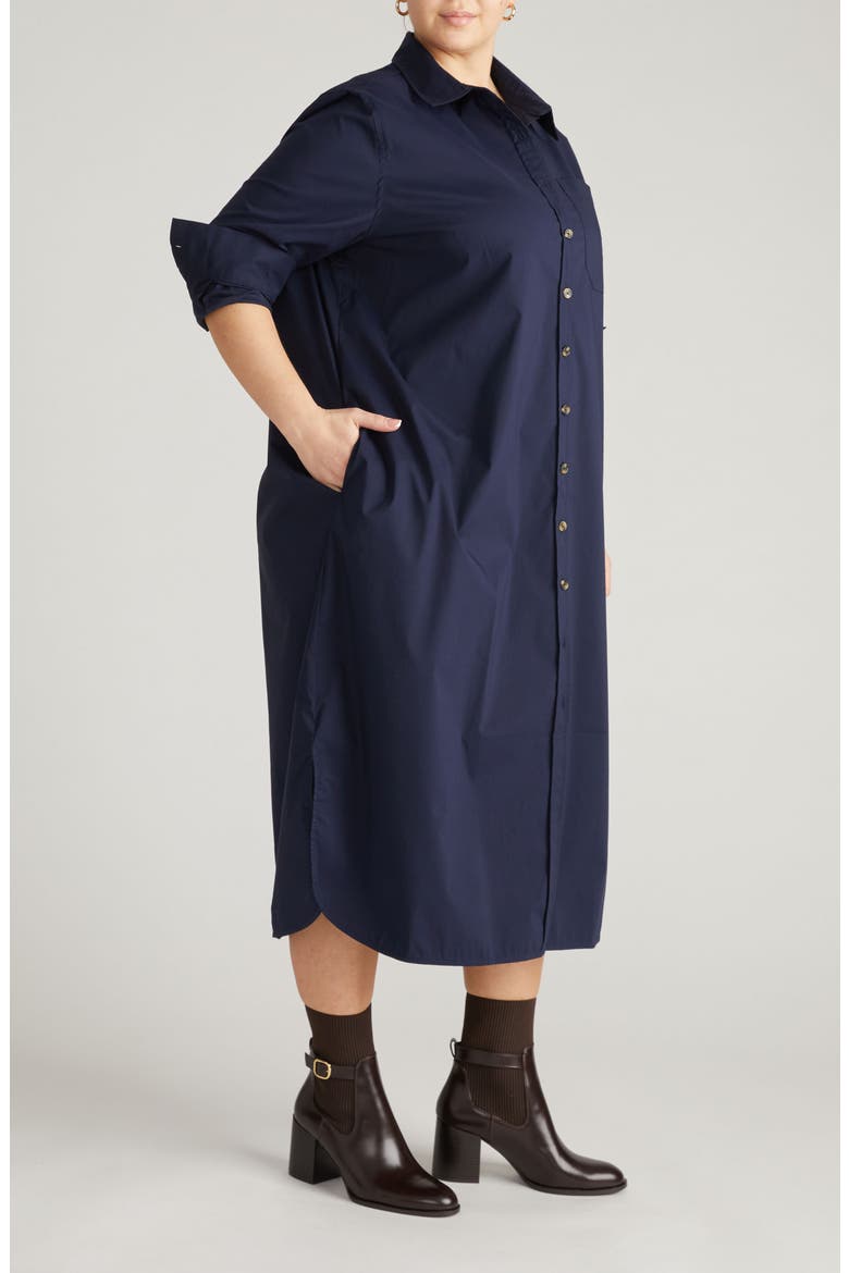Odeon Long Sleeve Stretch Poplin Midi Shirtdress, Alternate, color, NAVY BLUE