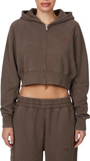 Good For Nothing Ribbed Emblem Crop Zip Hoodie