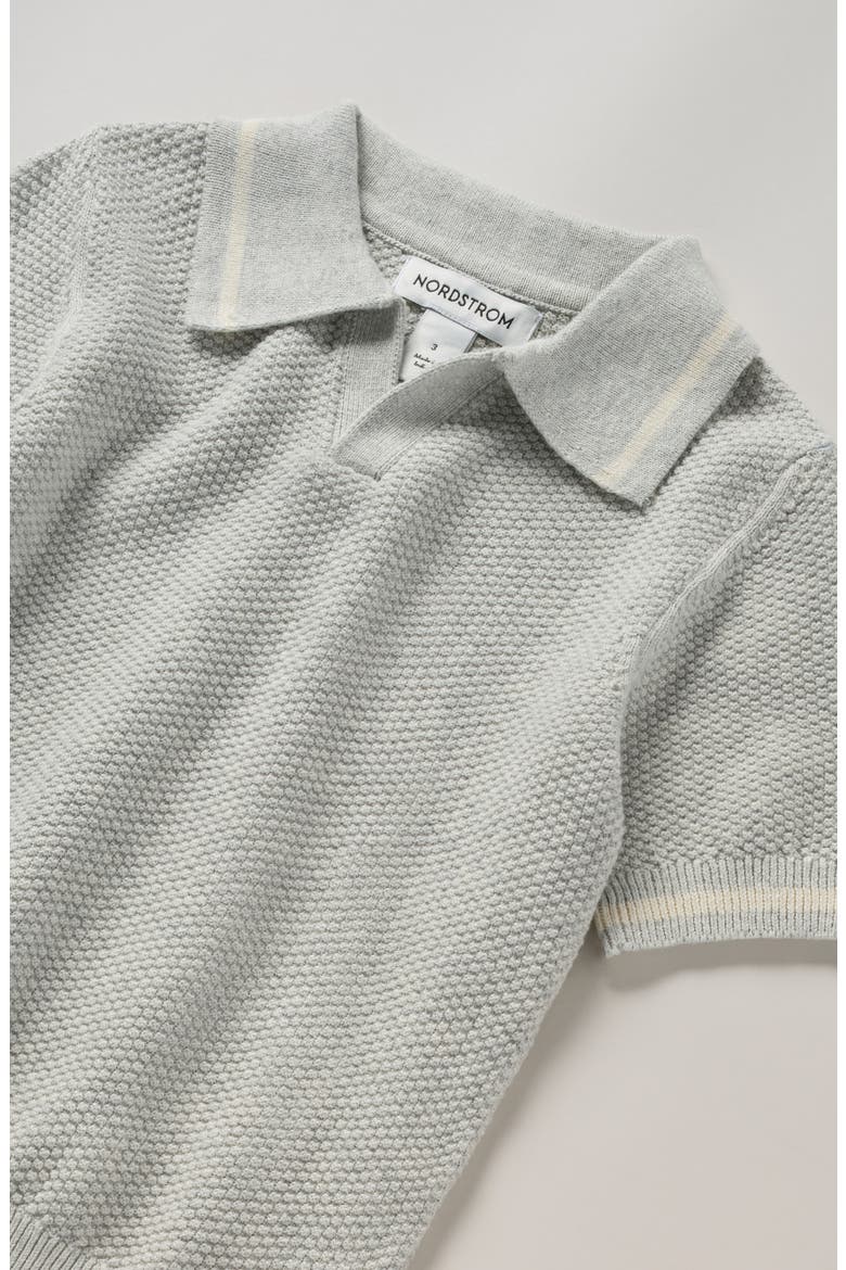 Kids' Texture Polo Sweater, Alternate, color, GREY LIGHT HEATHER