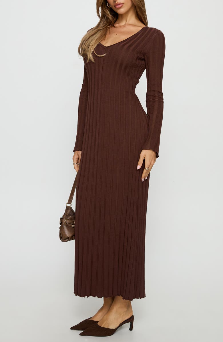 Princess Polly Gratuita Long Sleeve Rib Maxi Sweater Dress, Alternate, color, Chocolate