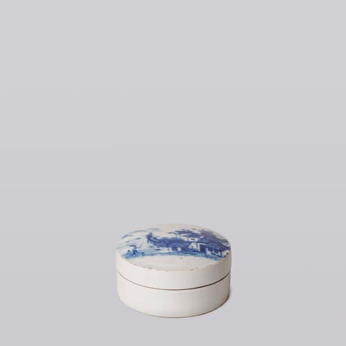 Cobalt Guild Blue And White Porcelain River Landscape Ink Box In Blue