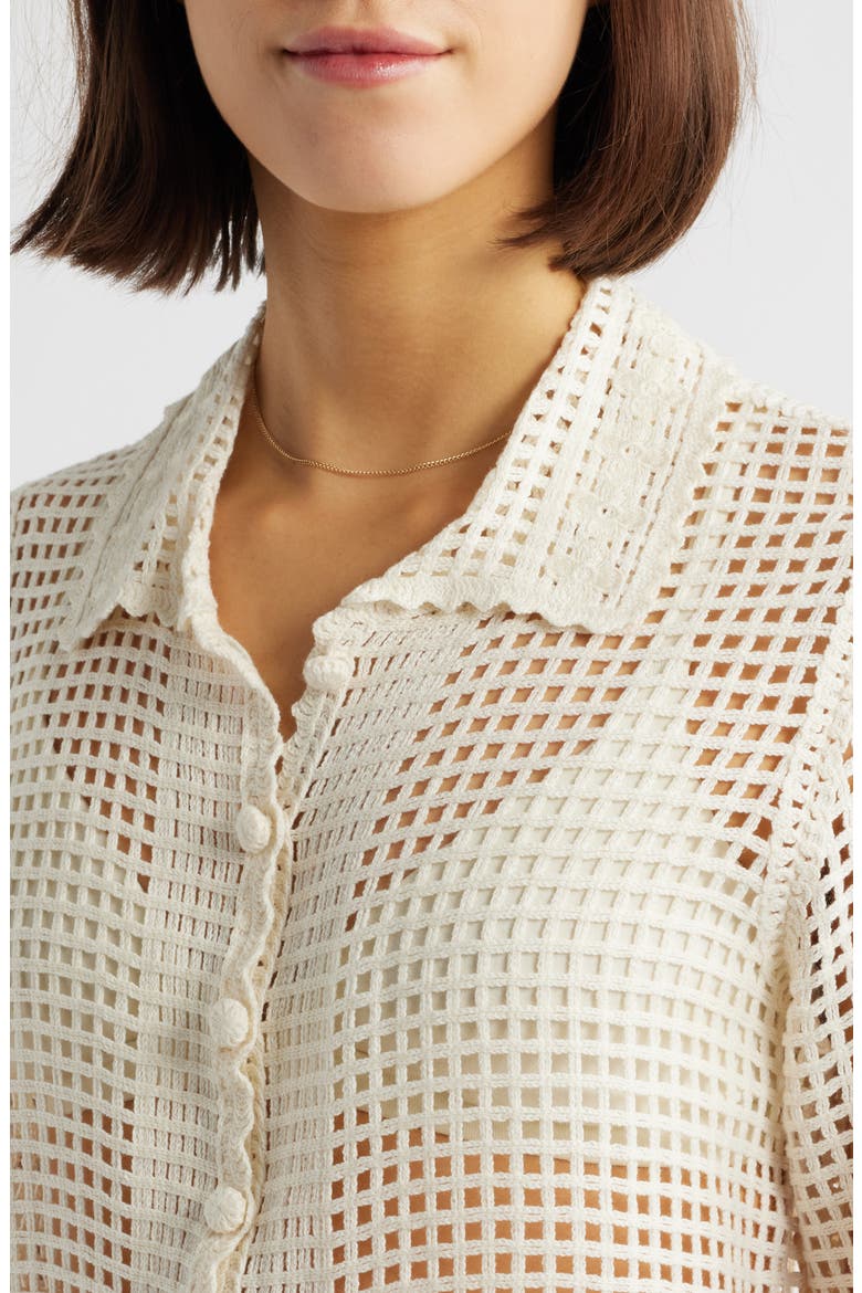 The Crochet Short Sleeve Button-Up Shirt, Alternate, color, CREAM