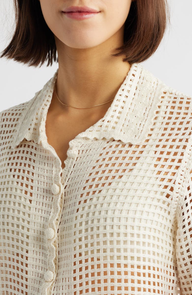 FRAME The Crochet Short Sleeve Button-Up Shirt, Alternate, color, Cream