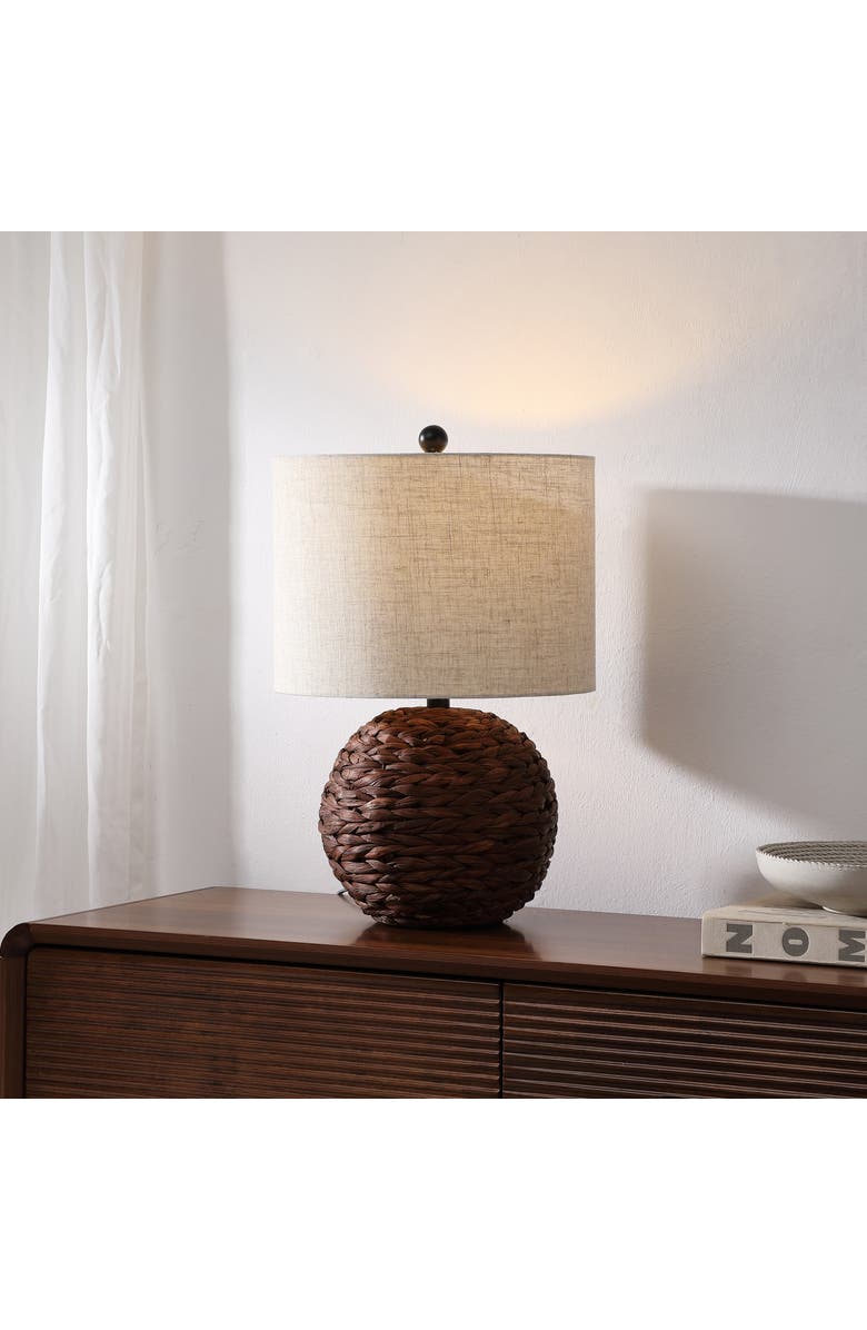 JONATHAN Y Camilo 21.5" Modern Coastal Woven Rattan Globe LED Table Lamp, Alternate, color, Dark Brown