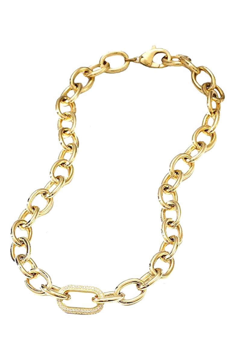 Jane Basch Designs Pavé Crystal Oval Link Necklace, Main, color, Yellow