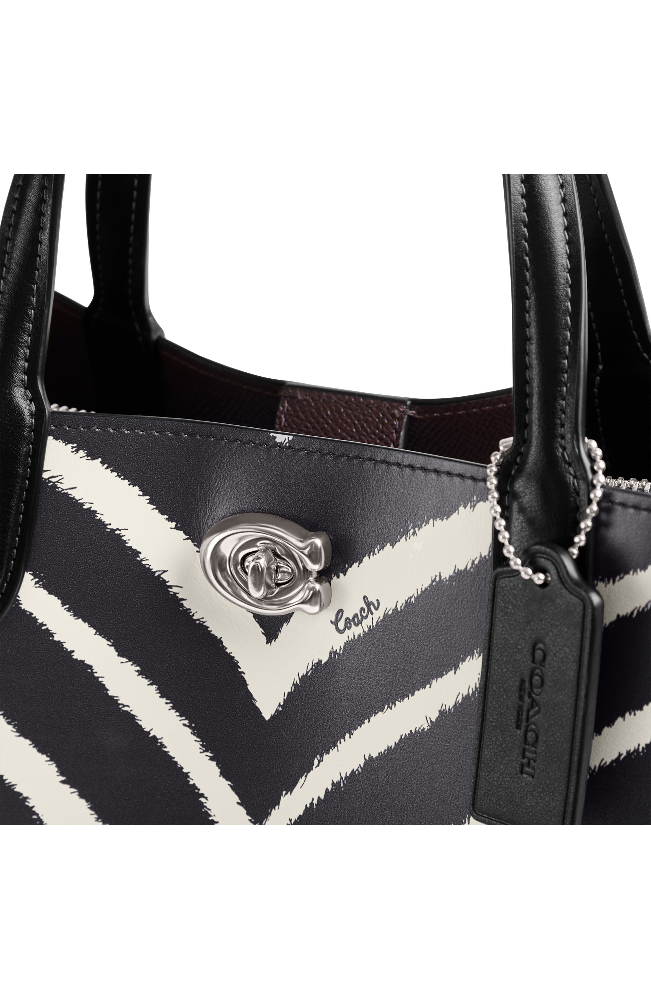 COACH Willow Zebra Print Leather Tote, Alternate, color, 